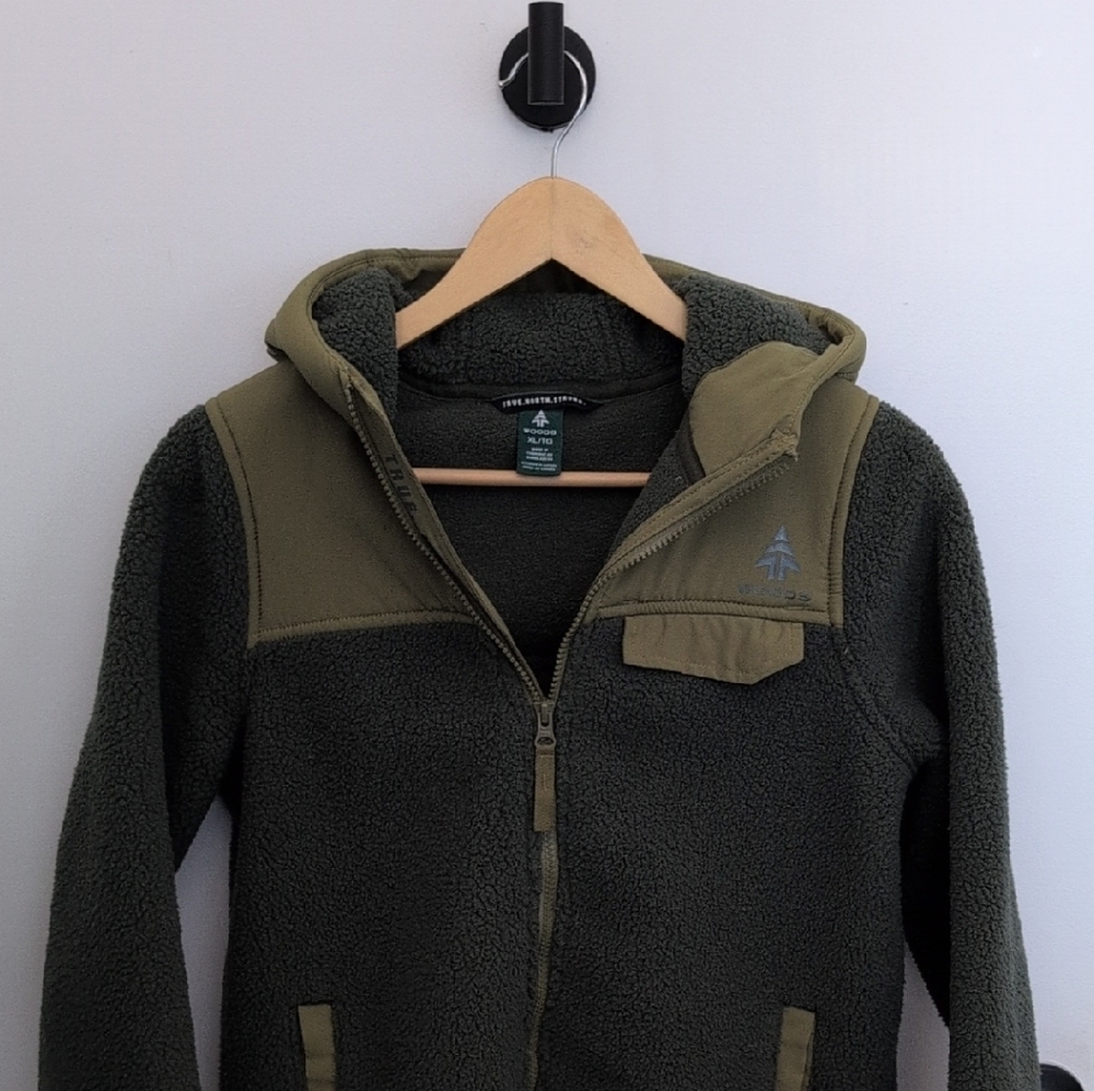 Green Sherpa Like Jacket Woods for Kids/Boys - Size X-Large